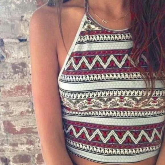 Tops - NWOT  Boho multicolor Crop Top with Tie Strap